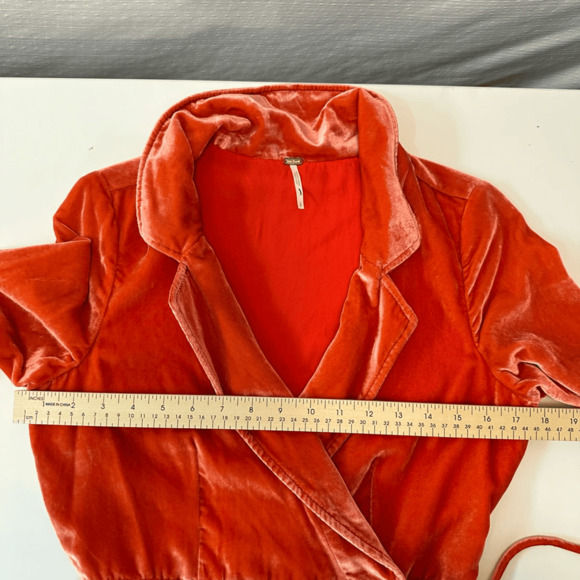 Free People Viola Velvet Romper Size S Orange Long Sleeve Tassels Boho Festival - Picture 10 of 15